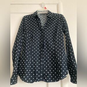 Black and White Long Sleeve Notched Collar Button Down Shirt